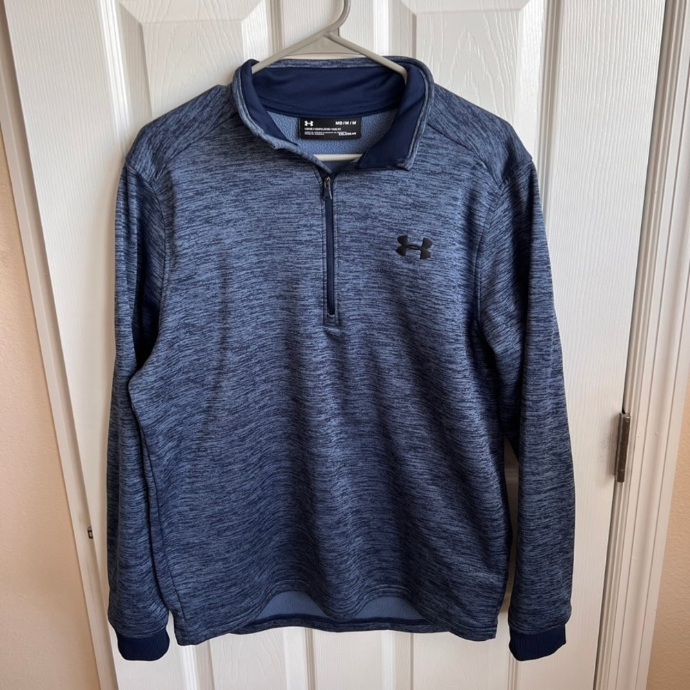 Under Armour Pullover ColdGear Quarter Zip Athletic Top Blue Mens Medium